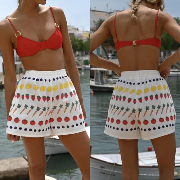 Yellow The Label Market Recycled Linen Shorts Fruit Print - Picture 1 of 11